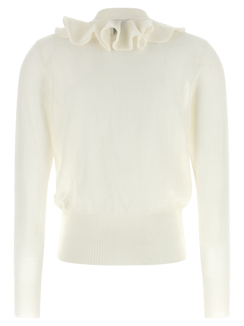 White Ruffle V Neck Sweater 2