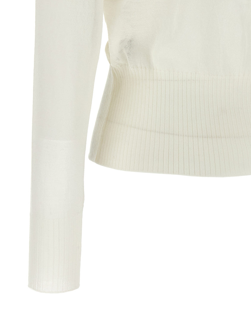 White Ruffle V Neck Sweater 4