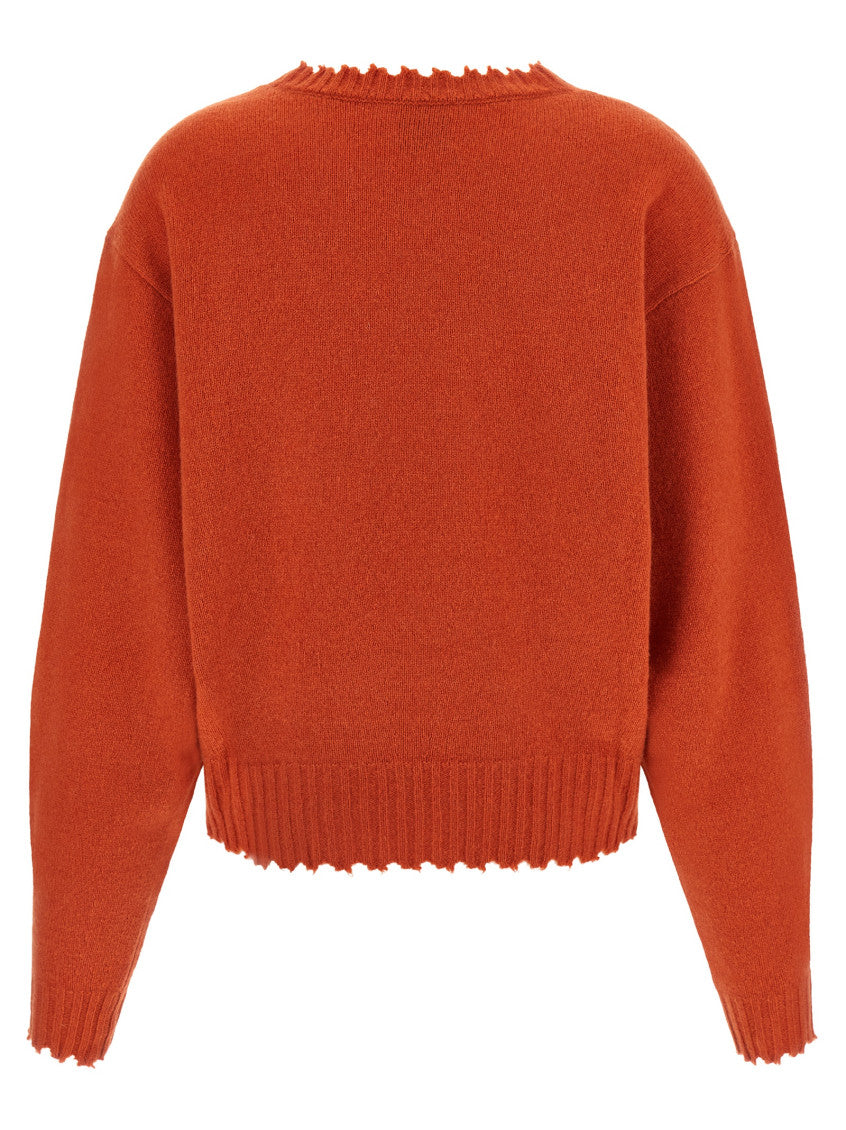 Orange Textured Crew Neck Sweater 2
