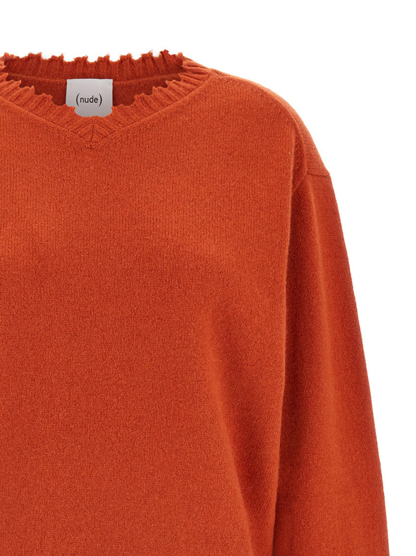Orange Textured Crew Neck Sweater 3
