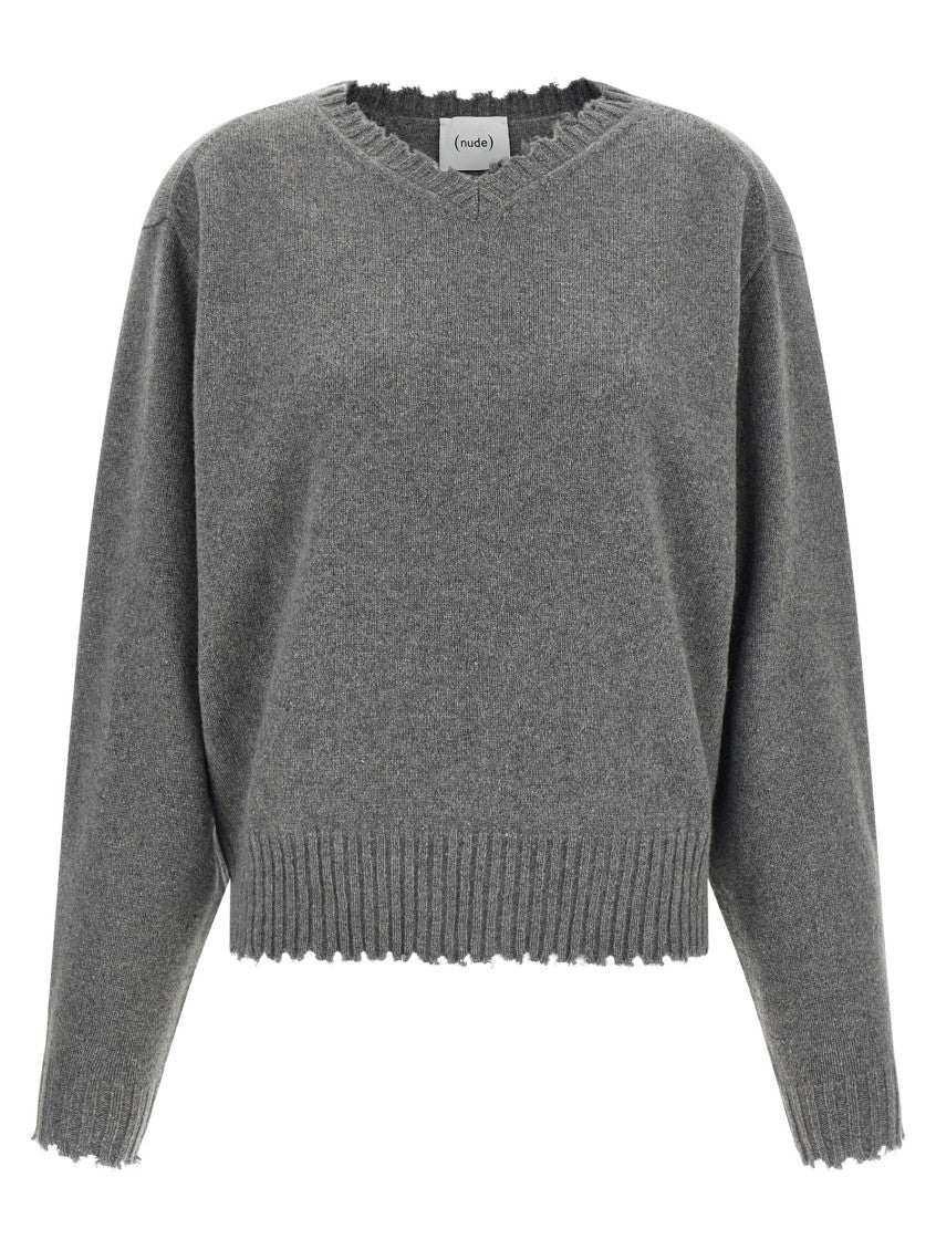 Grey Solid V Neck Sweater 1