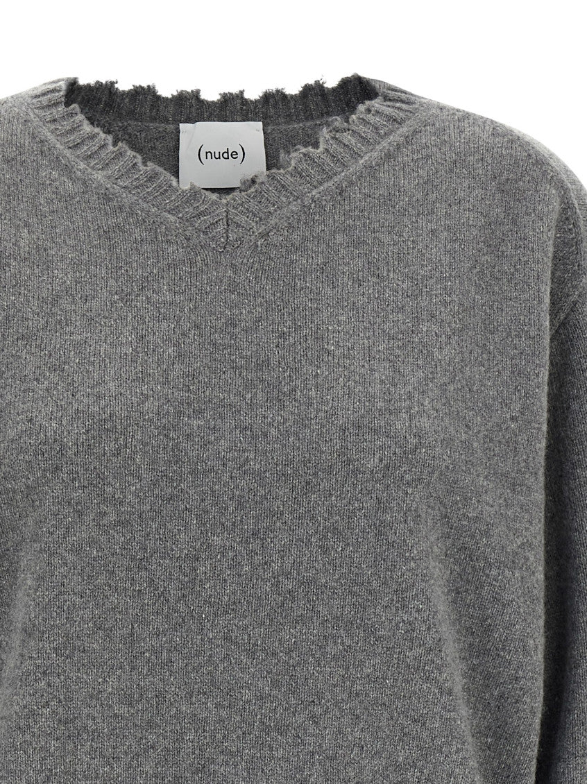 Grey Solid V Neck Sweater 3
