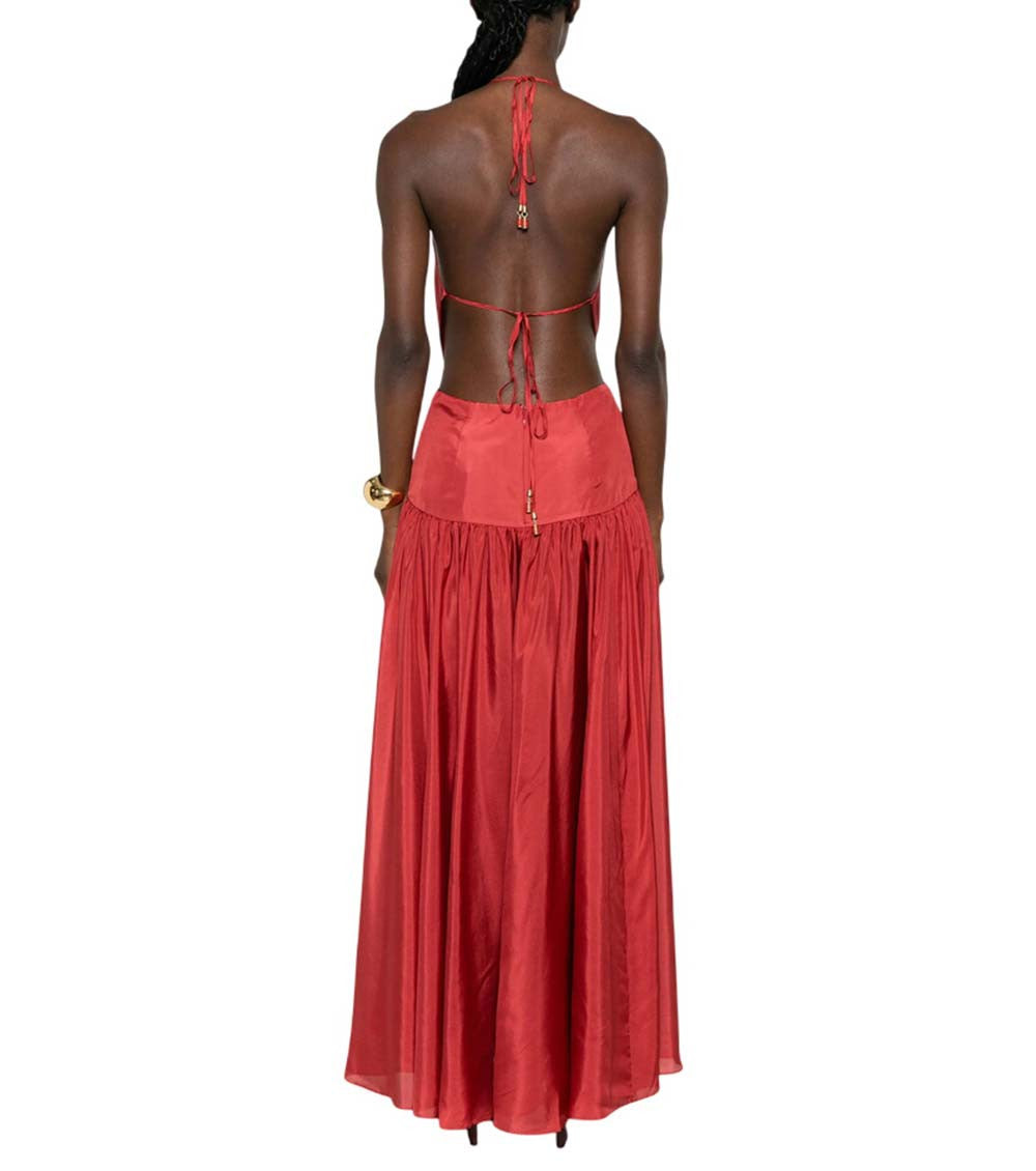 Red Halter Neck Long Dress 2