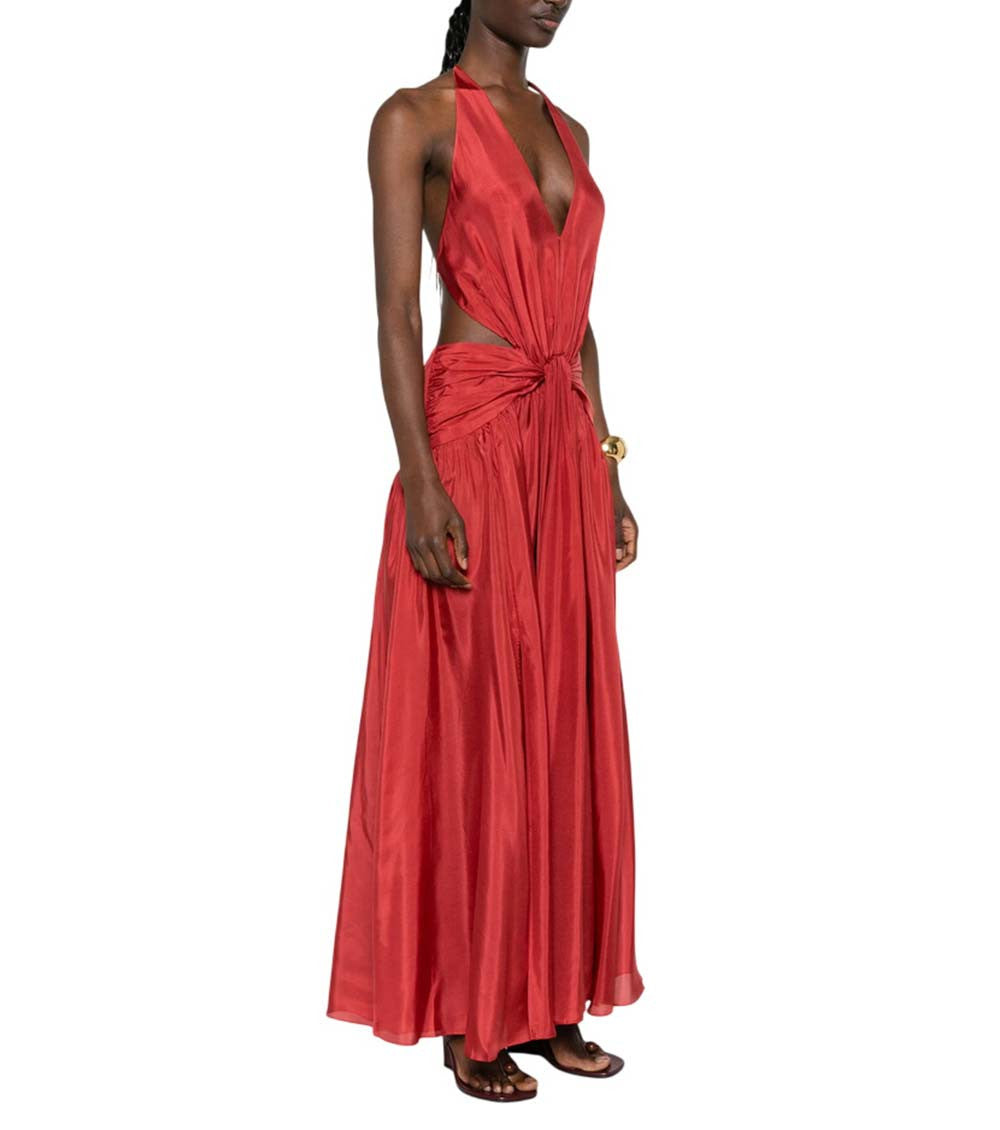 Red Halter Neck Long Dress 3