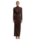 Brown Mock Collar Long Dress 1
