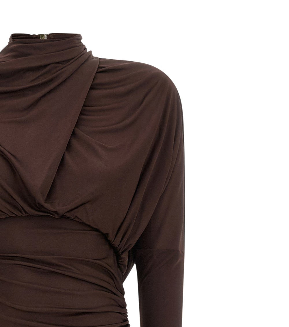 Brown Mock Collar Long Dress 3
