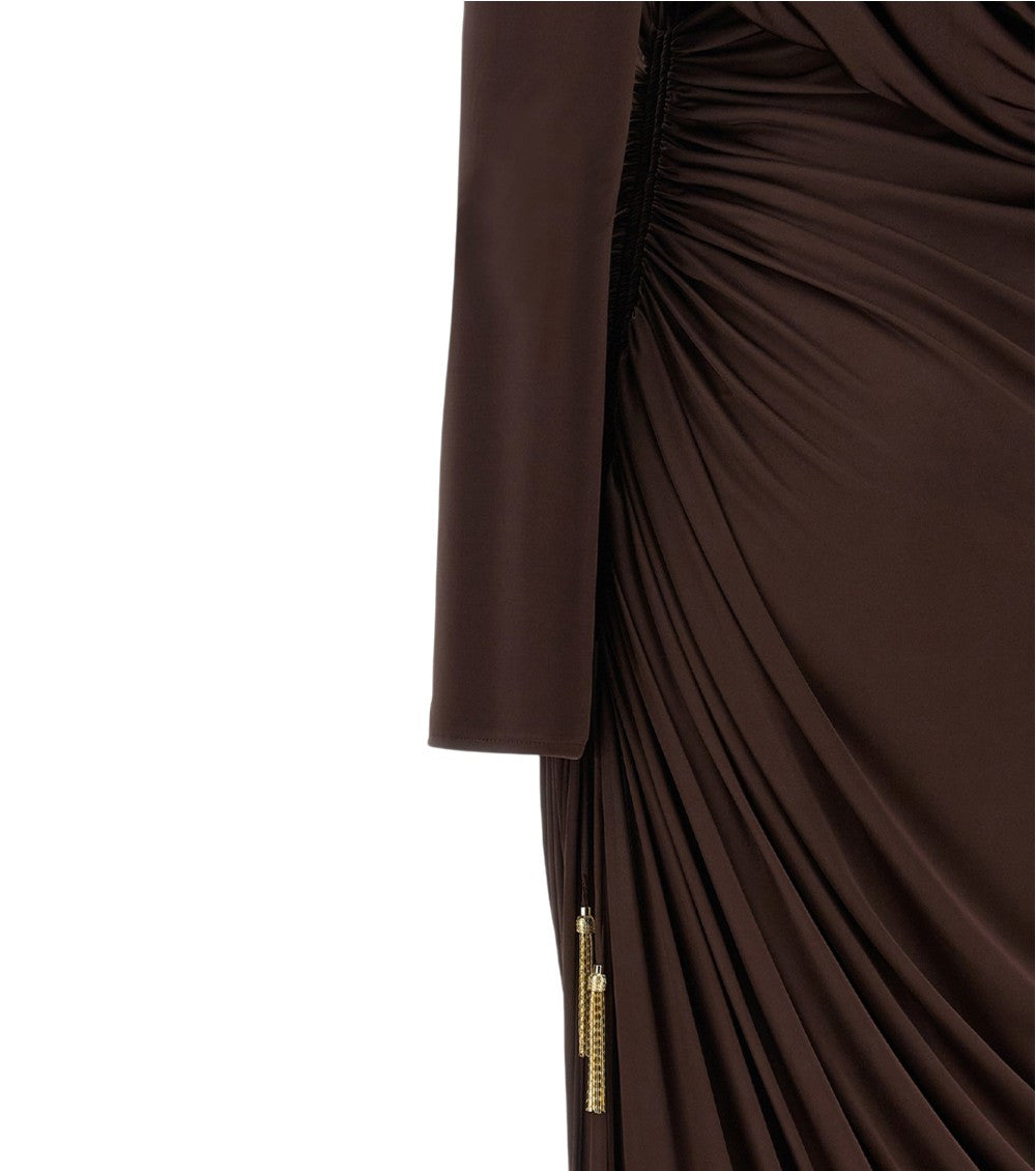 Brown Mock Collar Long Dress 4