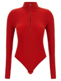 Red Textured Mock Collar Bodysuit 1