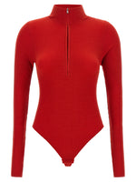 Red Textured Mock Collar Bodysuit 1