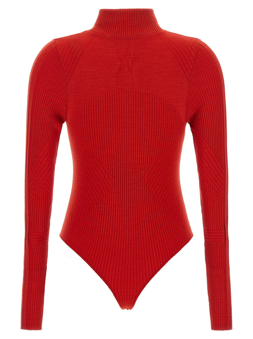 Red Textured Mock Collar Bodysuit 2