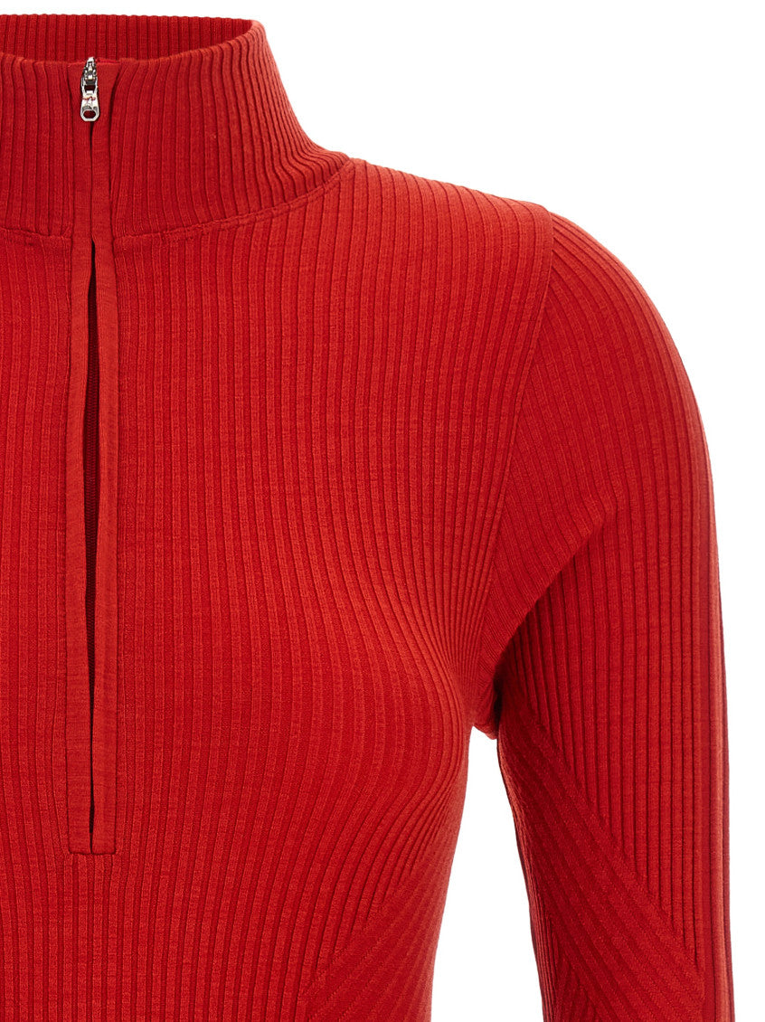 Red Textured Mock Collar Bodysuit 3