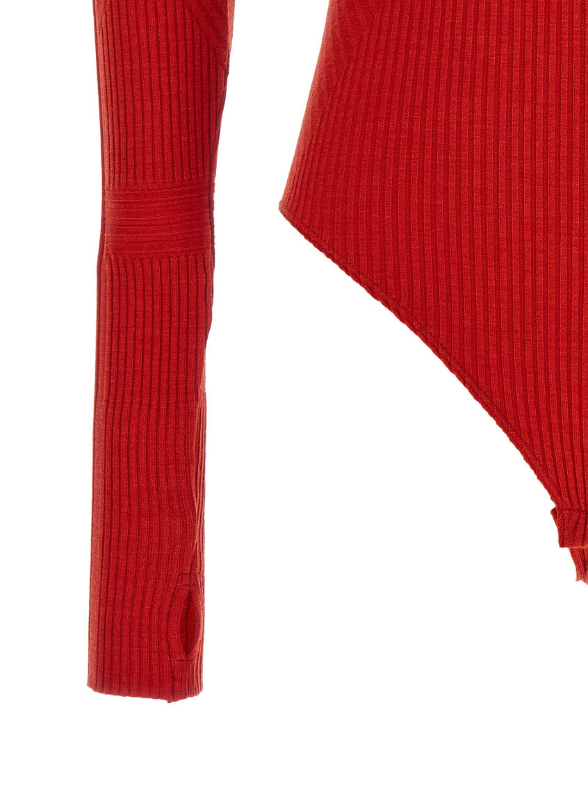 Red Textured Mock Collar Bodysuit 4