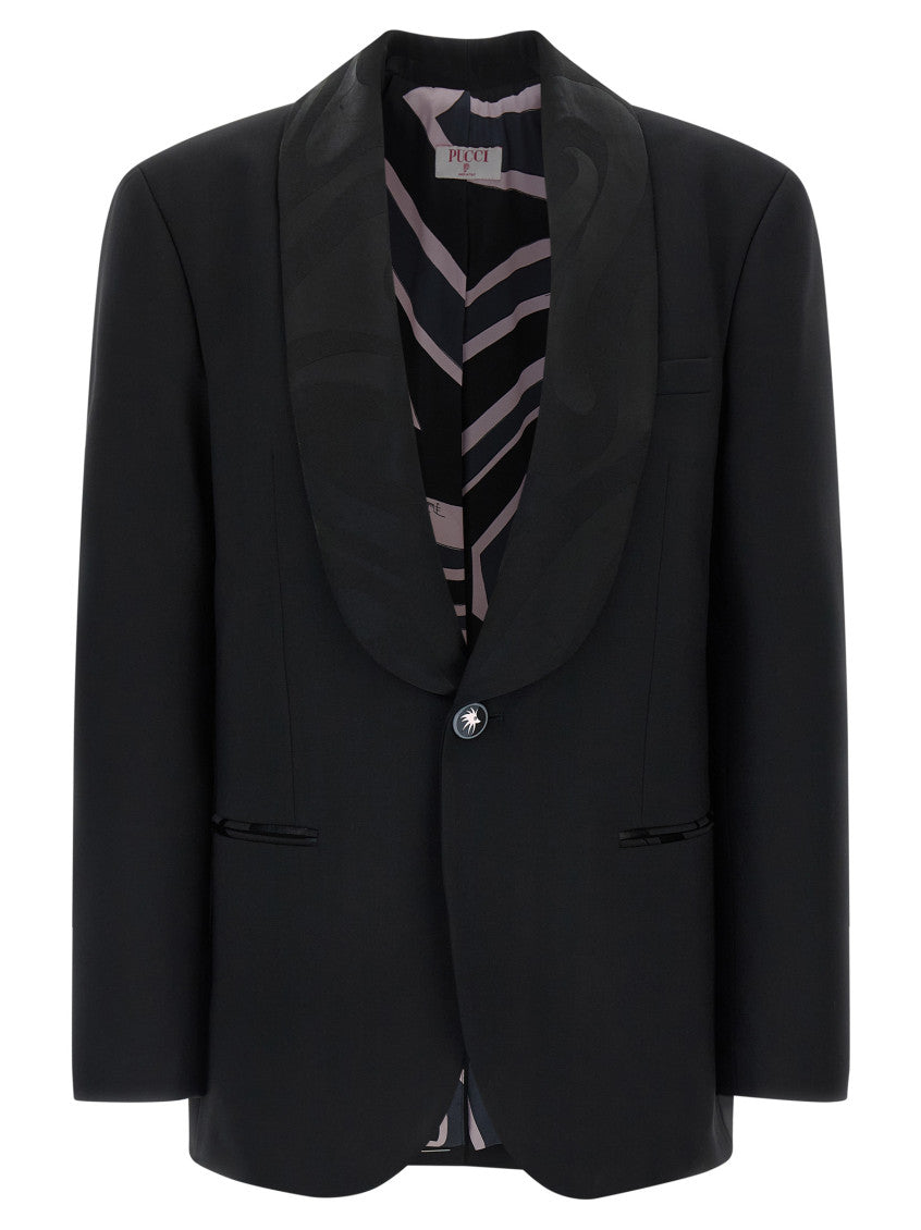 Black Solid Shawl Lapel Blazer 1