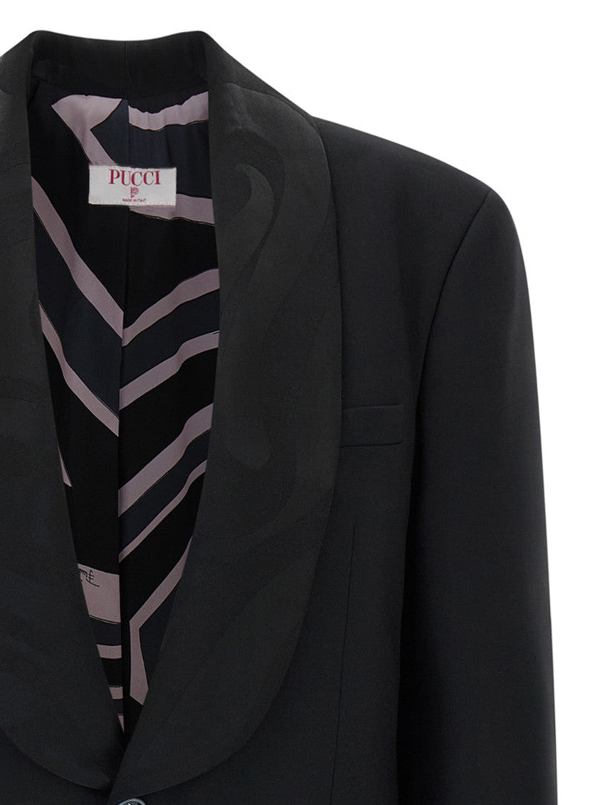 Black Solid Shawl Lapel Blazer 3