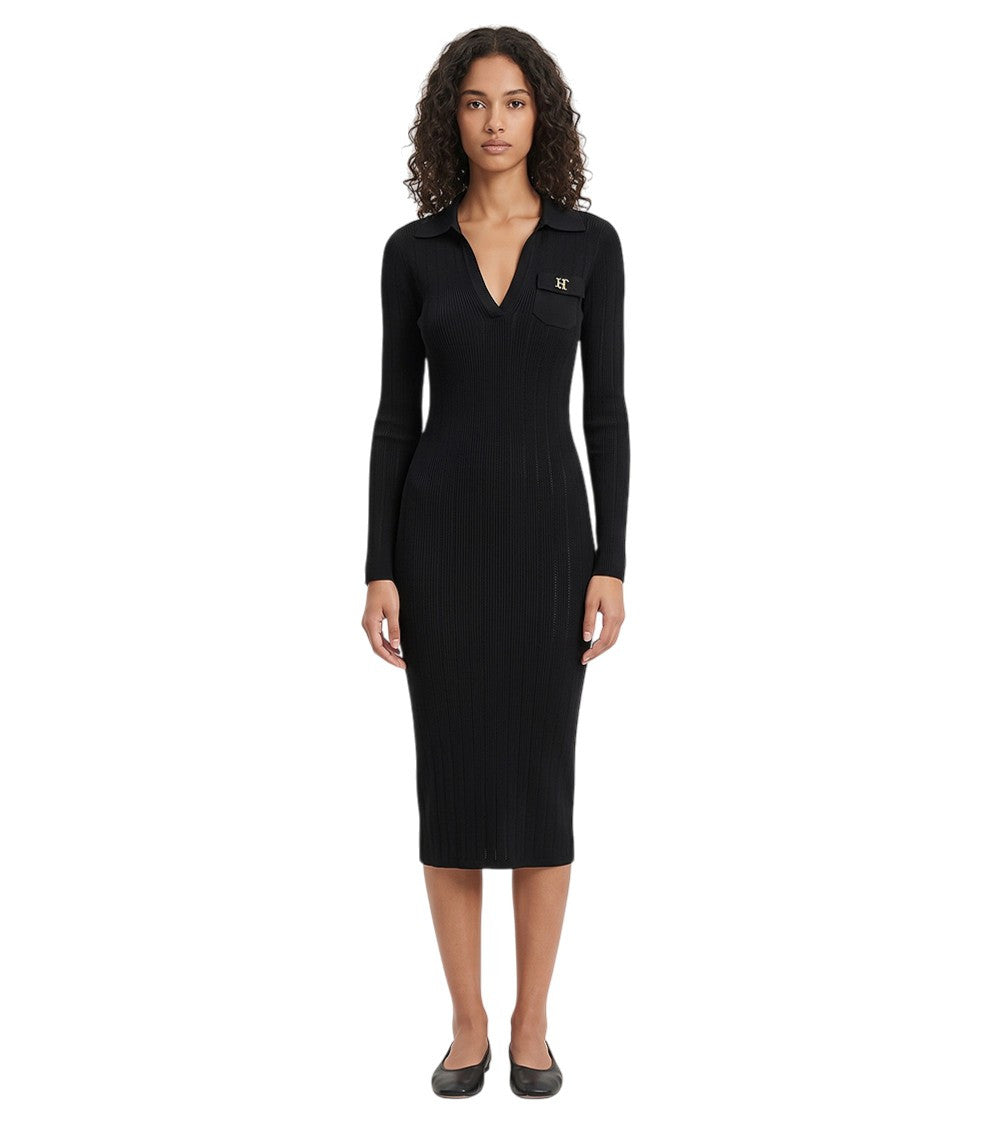 Black Shirt Collar Midi Dress 1