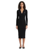 Black Shirt Collar Midi Dress 1