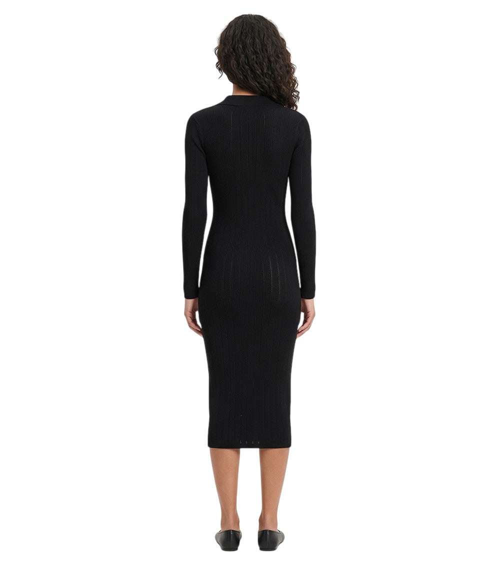 Black Shirt Collar Midi Dress 2