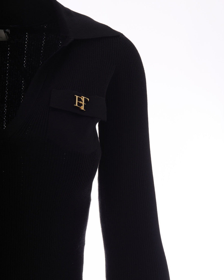 Black Shirt Collar Midi Dress 3