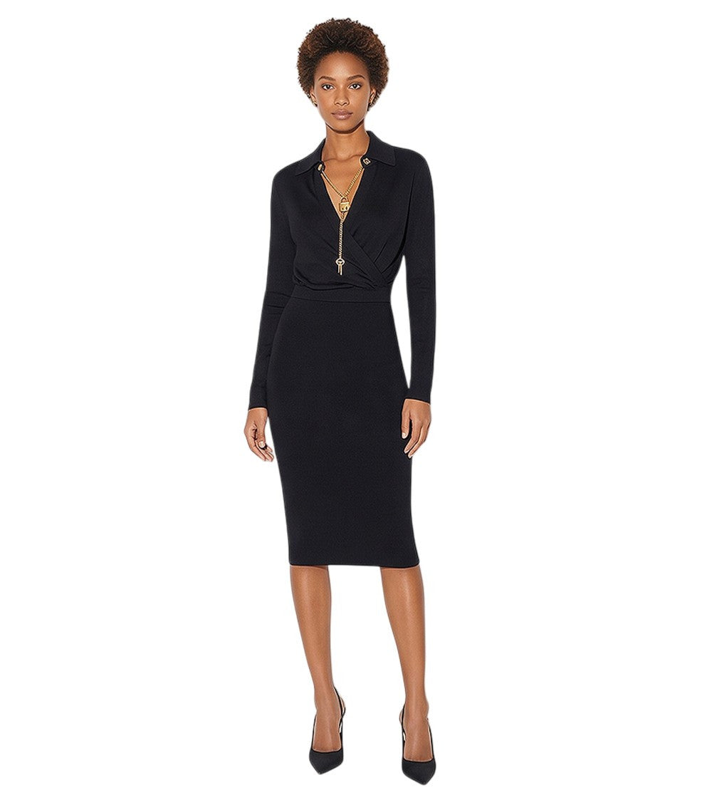 Black Shirt Collar Midi Dress 1