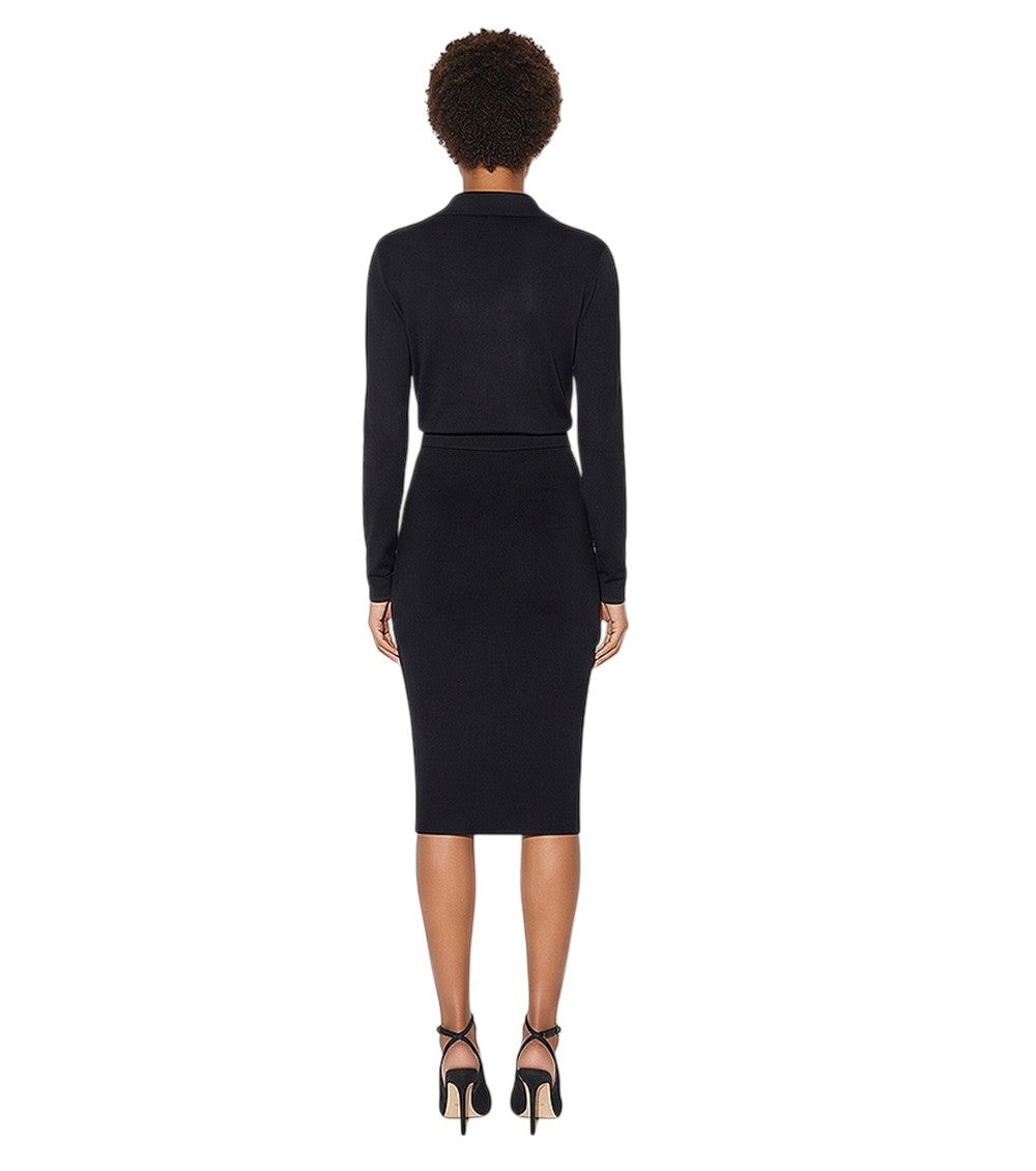 Black Shirt Collar Midi Dress 2