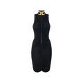 Black Mock Collar Knee Length Dress 1