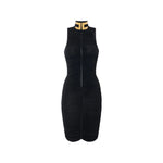 Black Mock Collar Knee Length Dress 1