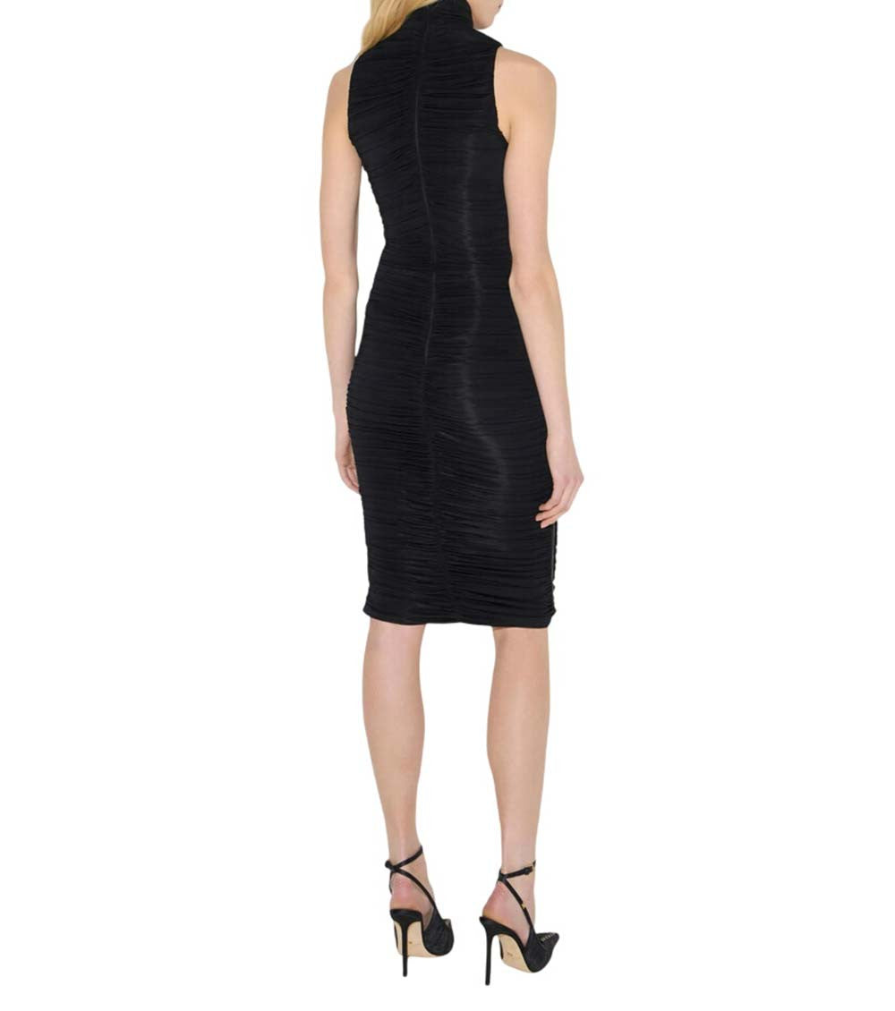 Black Mock Collar Knee Length Dress 3