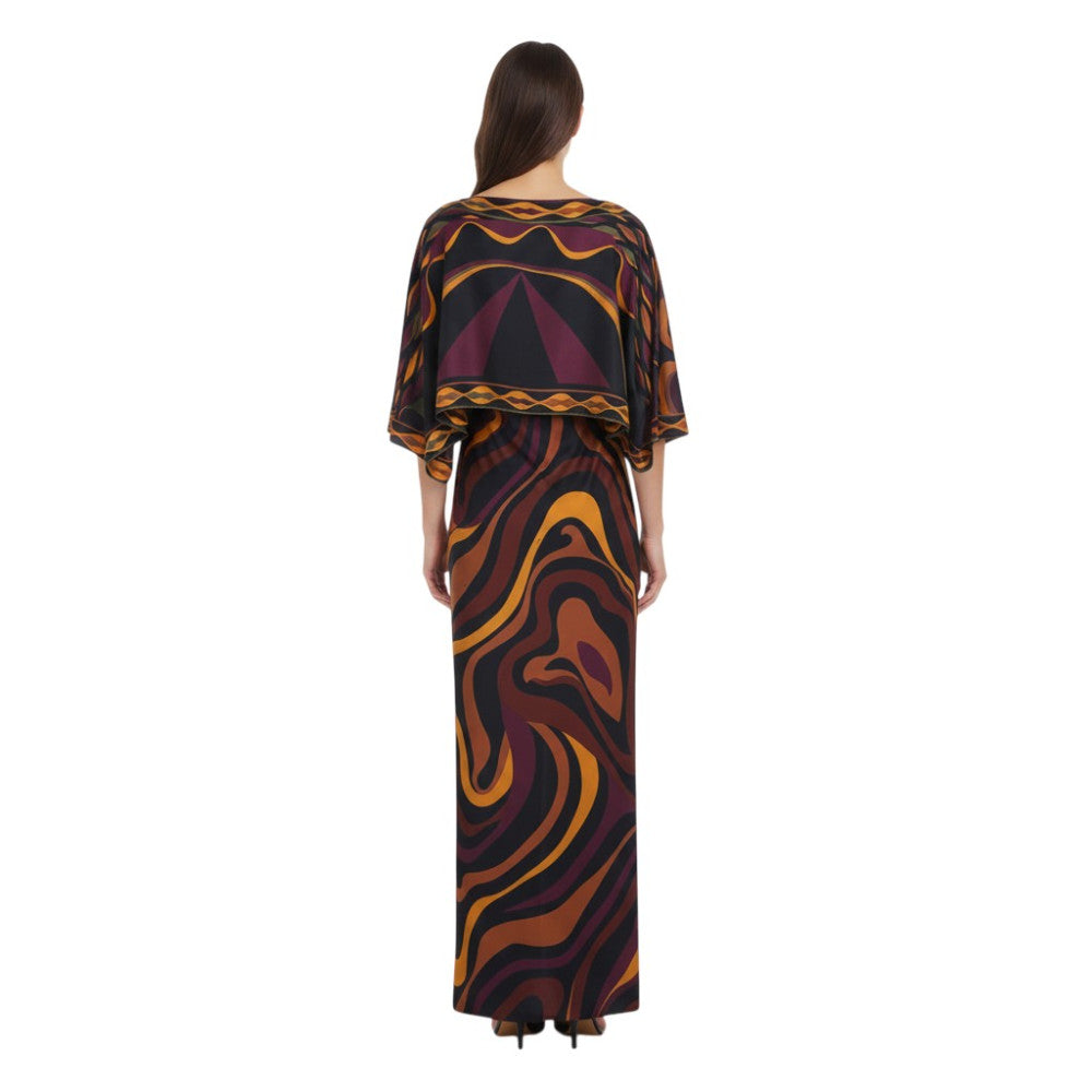 Multicolor Boat Neck Full Length Dress 2