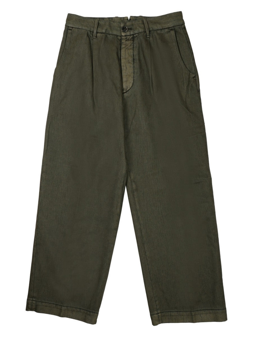 Olive Relaxed Pleated Trousers 1