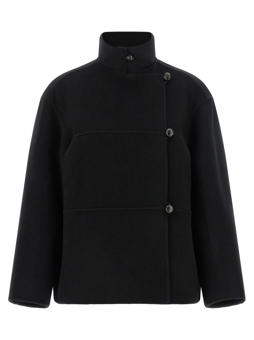 Black Mock Collar Trench Coat 1