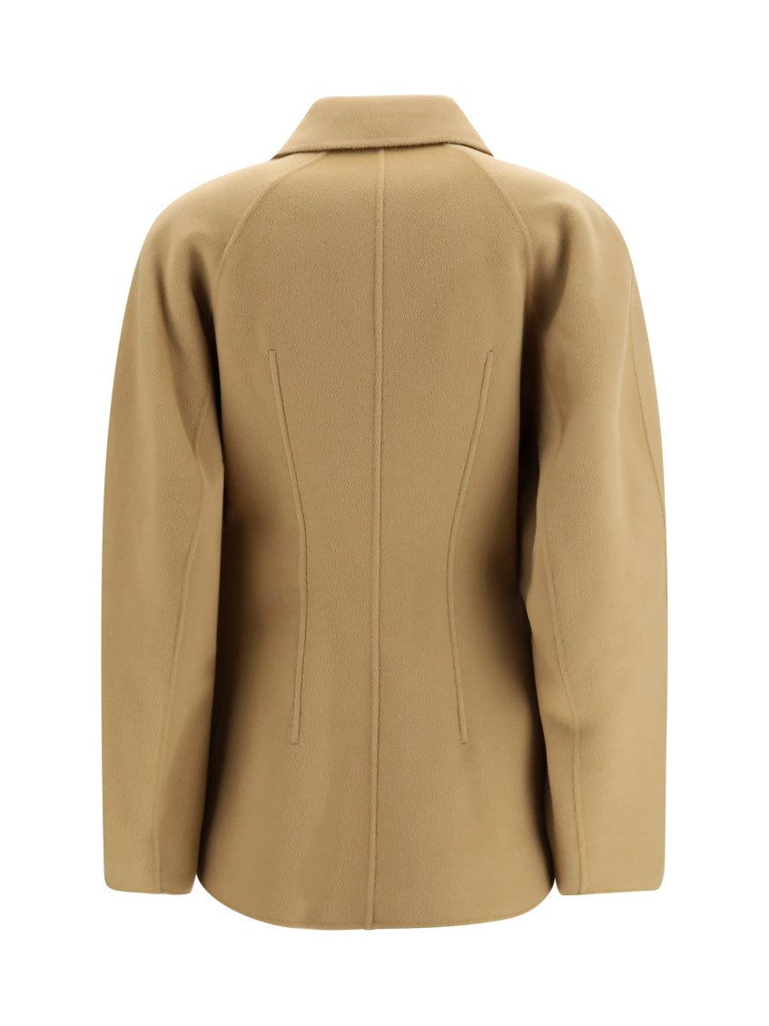 Beige Solid Shirt Collar Jacket 2