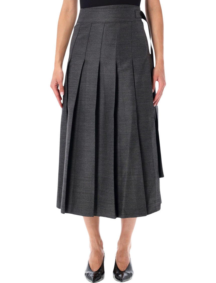 Grey Textured Calf Length Skirt 1