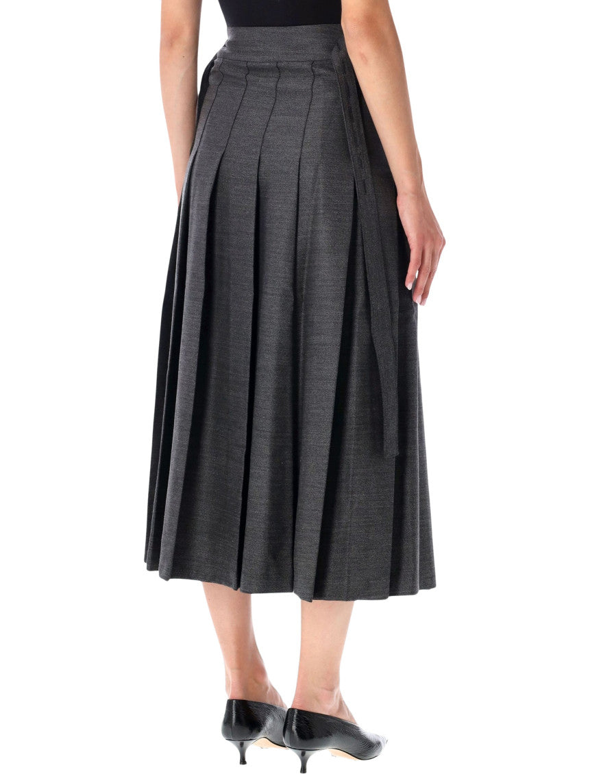 Grey Textured Calf Length Skirt 2