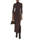 Brown Mock Collar Midi Dress 1