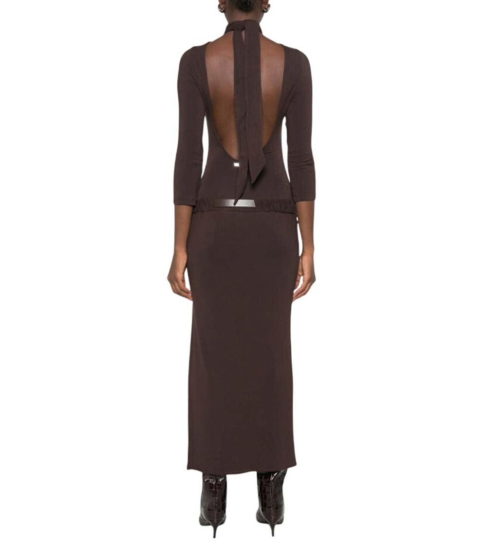 Brown Mock Collar Midi Dress 2