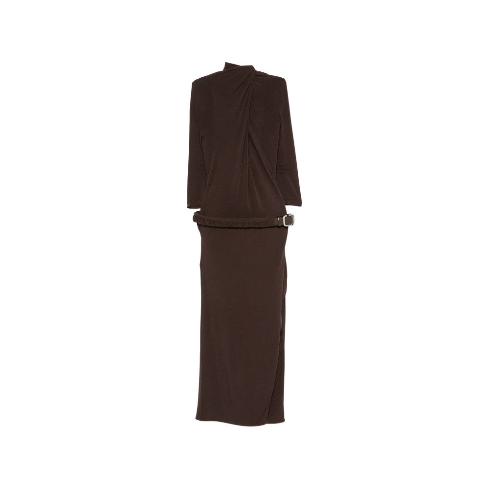 Brown Mock Collar Midi Dress 3