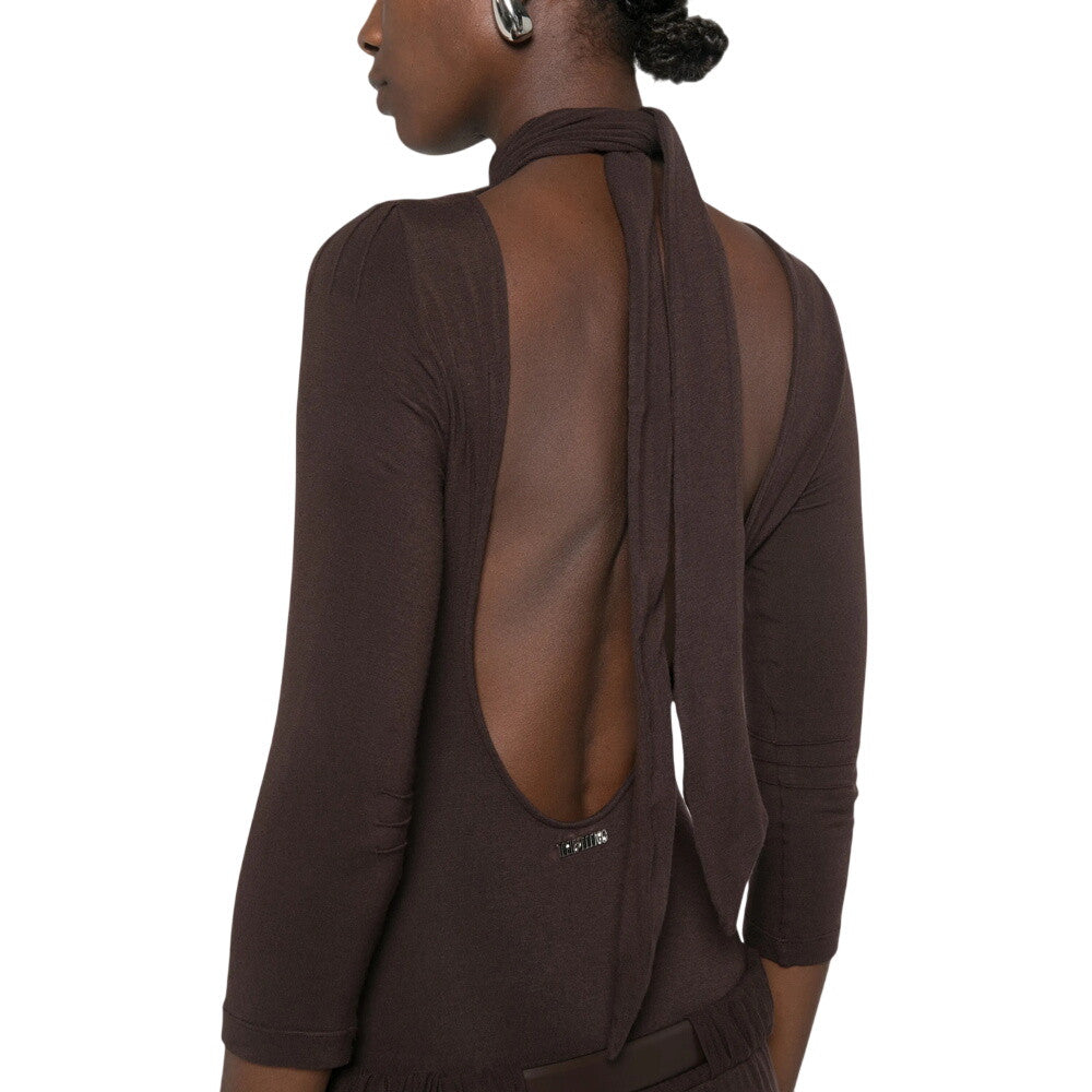 Brown Mock Collar Midi Dress 5