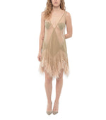 Beige Embellished V Neck Mini Dress 1