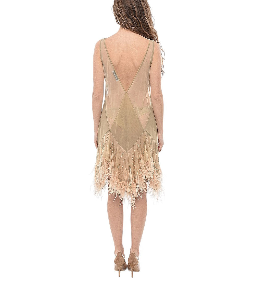 Beige Embellished V Neck Mini Dress 2