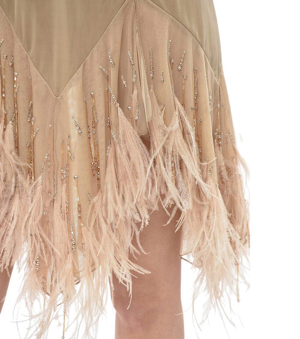 Beige Embellished V Neck Mini Dress 3