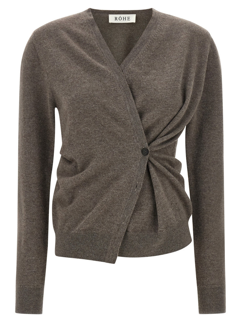 Brown Solid V Neck Cardigan 1