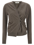 Brown Solid V Neck Cardigan 1