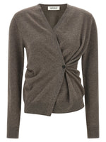 Brown Solid V Neck Cardigan 1