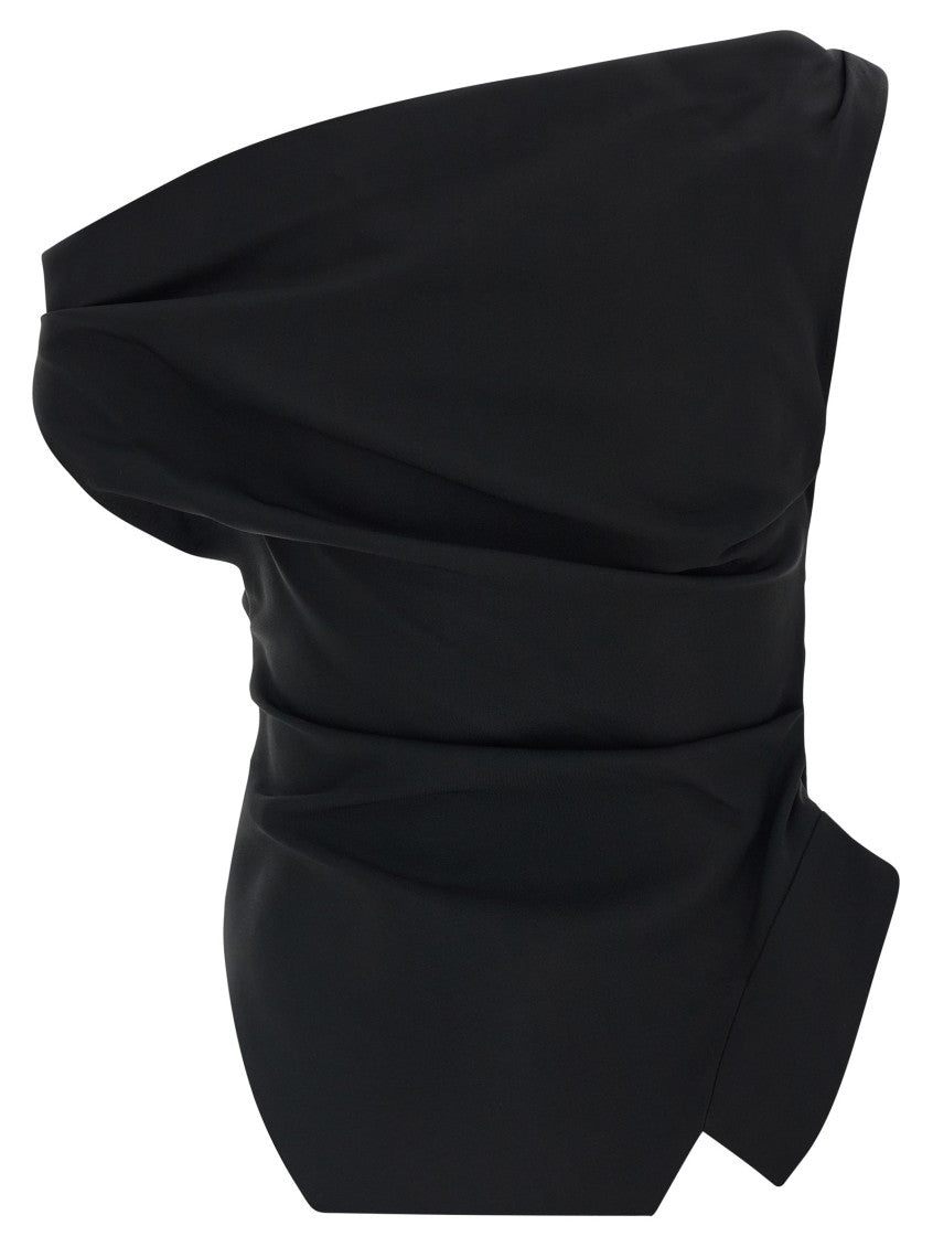 Black Solid One Shoulder Top 2