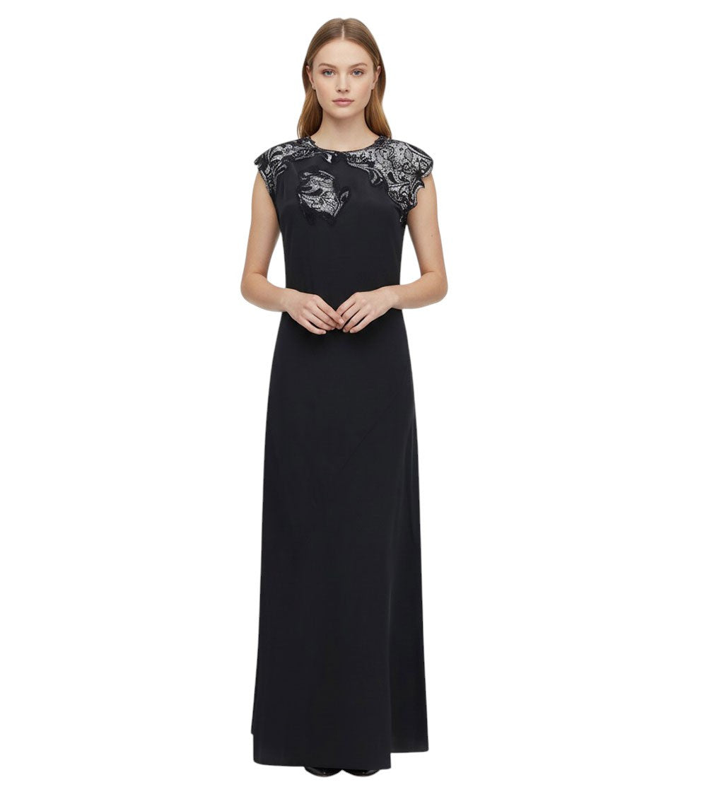 Black Crew Neck Full Length Dress 1