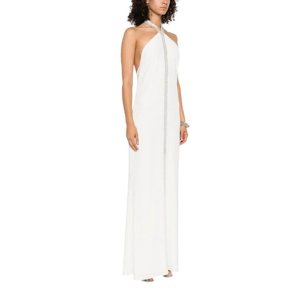 White Halter Neck Full Length Dress 4