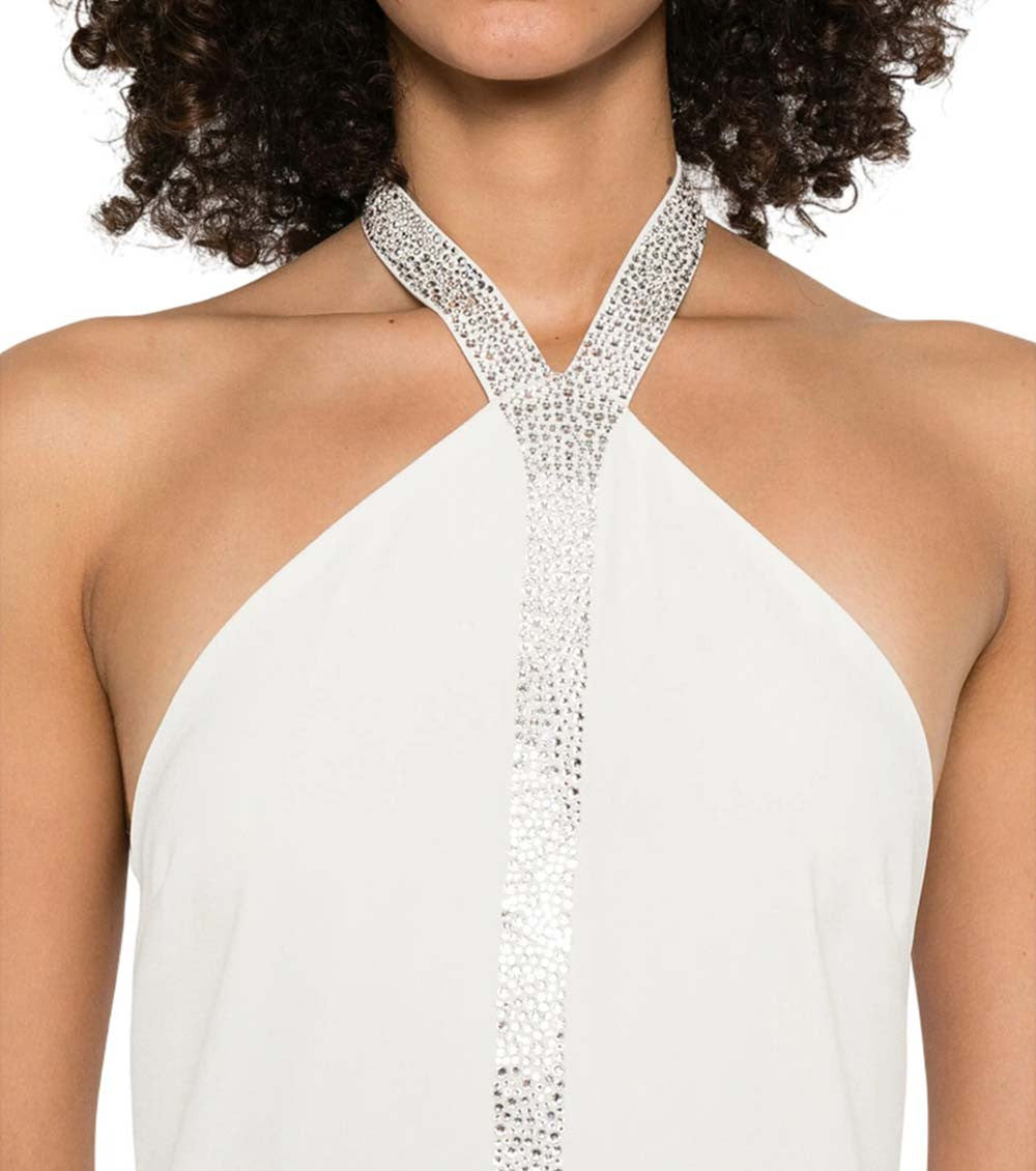 White Halter Neck Full Length Dress 5