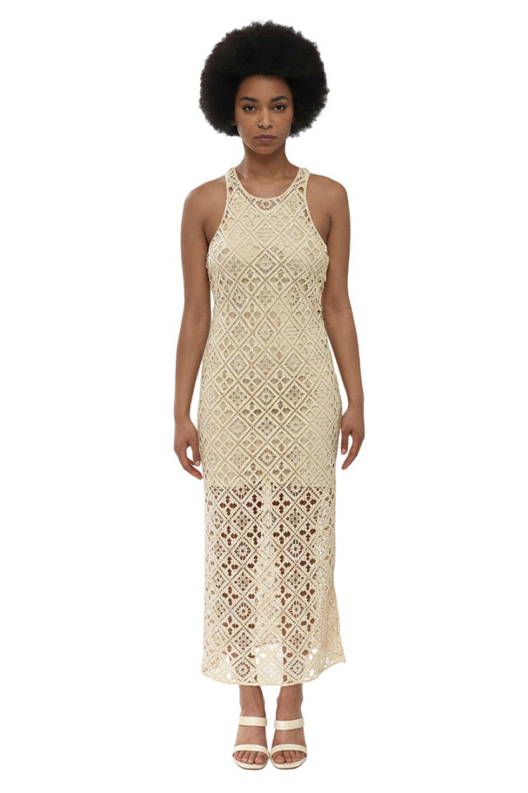Beige Round Neck Maxi Dress 1