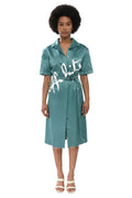 Green Shirt Collar Knee Length Dress 1