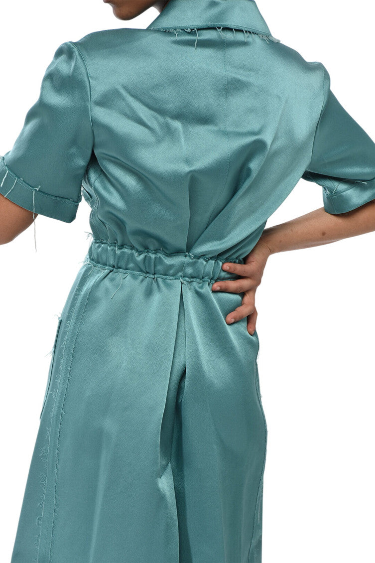 Green Shirt Collar Knee Length Dress 4